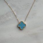 Naszyjnik złoty 585 koniczyna marokańska koniczynka błękitny kamień niebieski baby blue