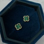 Kolczyki złote 585 koniczyna marokańska malachit zielone koniczynki najmodniejsze wkrętki sztyft