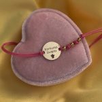 Bransoletka różowy sznurek malinowy srebro 925 pozłacane koraliki komunijny prezent Komunia Święta