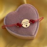 Bransoletka srebro 925 pozłacana Komunia Święta na sznurku koralowy sznurek czerwony pomarańczowy kamienie naturalne prezent komunijny