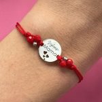 Bransoletka na sznurku Najlepsza Mama srebro 925 czerwony sznurek koraliki kamienie naturalne
