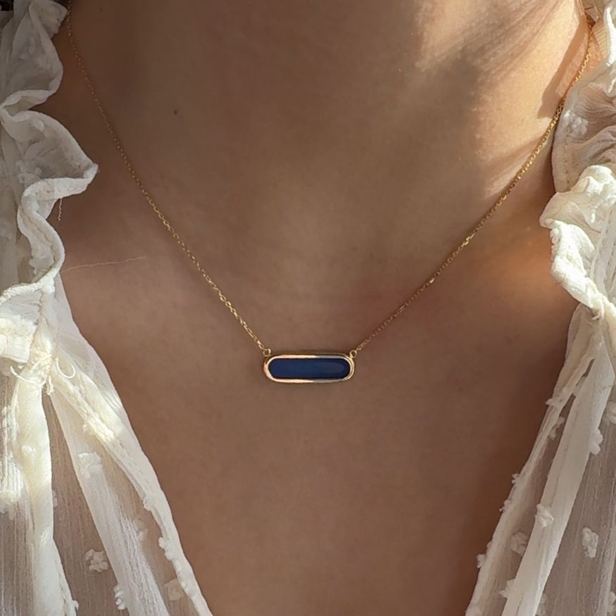 Naszyjnik srebro pozłacane srebro 925 złocone niebieski tytan modrak niebieski naszyjnik