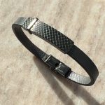 Bransoletka męska bransoletka skórzana na skórze czarna blaszka ozdobna ozdobna stal prezent dla niego dla mężczyzny dzień ojca