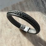 Męska bransoletka pleciona czarna skórzana skóra naturalna prezent dla niego męska biżuteria plecionka warkocz