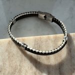 Bransoletka męska pleciona skórzana biało czarna dla niego pomysł na prezent etniczna dwa rzemienie kontrast 3 ogniwa etno