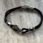 Bransoletka męska na sznurku marynistyczna żeglarska czarna stal dla fanów żeglarstwa kolorowa dla niego na regaty łódź łódka kotwica morze cyrkonie kamienie americas cup