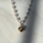 Naszyjnik pozłacany złocony złoty perły perełki serce dmuchane pompowane