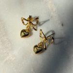 Kolczyki serca kokardki wiszące dmuchane serduszka kokardka kokarda najmodniejsze złote złocone srebro 925