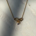 Naszyjnik kokardka pozłacany złocony wisząca cyrkonia bow złoty żyłka linka wisząca kokarda dla niej srebro 925