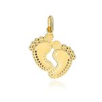 Złota zawieszka złoto 585 stópki stopy dziecka stópeczki na narodziny dziecka prezent wisiorek baby shower na chrzest święty narodziny dziecka prezent pamiątka