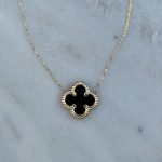 Złoty naszyjnik onyks złoto 585 koniczyna marokańska luksusowa czarna wysoka próba