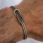 Bransoletka męska sztywna srebro 925 pleciona oksydowana splot żeglarski prosty męska sprezzatura pitti uomo