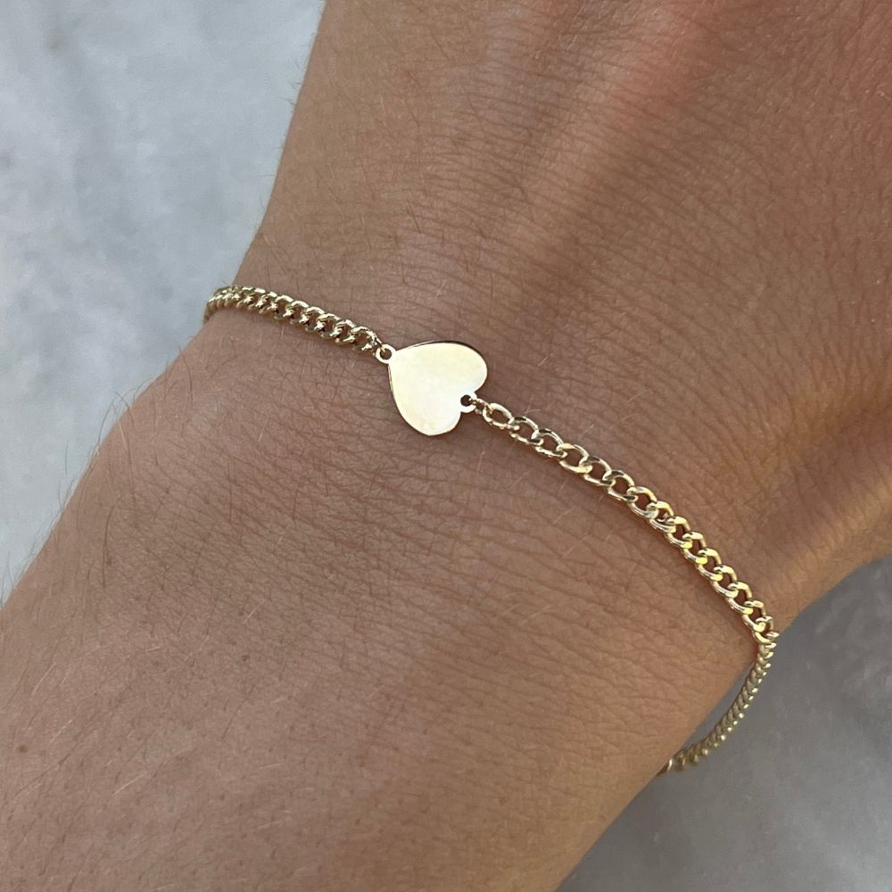 Bransoletka złota pancerka damska serce polerowane pod grawer próba 0,585 wysoka regulacja długości cuban na prezent personalizowana personalizacja 14 kt solidna bransoletka z serduszkiem na prezent złoto 585