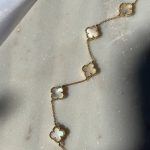 Złota bransoletka 585 14k koniczyna marokańska masa perłowa koniczynka luksusowa modna dla niej prezent 5 konczynek