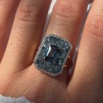 Złoty pierścionek diamenty 0,3ct london blue topaz 2,82ct GH/SI 585 14k szlif szmaragdowy wyjątkowy bogaty duży pierścionek