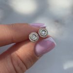 Kolczyki diamenty 0,04ct iluzja brylanty duże ładne prezent złoto 585 dla niej wyjątkowe wkrętki na sztyft H/SI