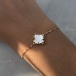 Bransoletka koniczynka koniczyna marokańska luksusowa złoto 585 14k masa perłowa jedna koniczynka biżuteria na prezent