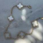 Bransoletka 5 koniczynek koniczyna marokańska luksusowa złoto 585 14k kwarc mleczny białe koniczynki najmodniejsza bransoletka prezent dla niej