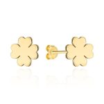 złote kolczyki 585 14kt koniczynka koniczyna szczęścia wkrętki na sztyft pomysł na prezent czterolistna lustrzany połysk