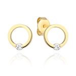 Kolczyki złoto 585 14kt okrągłe z cyrkonią z jedną cyrkonią wkrętki na sztyft z kamieniem błyszczące delikatne minimalistyczne kółeczka ringi obręcze