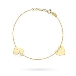 Złota bransoletka złoto 585 14kt serudszko stópki serce zawieszki delikatna na narodziny dziecka dla mamy stópki dziecka serce pod grawer z grawerem personalizowana prezent dla niej na chrzest babyshower baby shower grawer