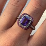 Pierścionek złoty ametyst rubiny diamenty kamienie szlachetne złoto 585 14k 0,44ct diamenty GH/SI rozmiar 15 styl wiktoriański