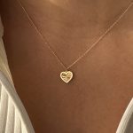 Naszyjnik złoty celebrytka złota delikatna diamentowane serce w oprawie cuore heart gold 14 ct złoto 585 błyszcząca