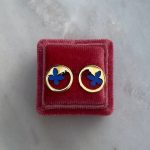 Kolczyki złote pozłacane złocone tytan motyle okrągłe niebieski tytan srebro 925 wkrętki na zatyczkę