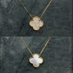 Dwustronna koniczyna koniczynka masa perłowa cyrkonie wysadzana złocona pozłacana złota srebro 925 duża koniczynka najmodniejsza