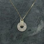Naszyjnik pozłacany złocony srebro 925 okrągły wysadzany kamieniami karma okręgi roseta okrągła zawieszka cyrkonie kamienie złoty naszyjnik prezent