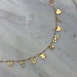 Bransoletka 9 elementów wiszących zawieszek wiszące elementy serduszko znak nieskończoności motylek ważka piórko koniczynka koniczyna złota srebro 925 wiele elementów