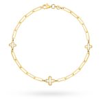 Bransoletka złota 3 koniczynki koniczyny masa perłowa rozmiar 19 cm złoto 0,585 14 kt karat podłużne ogniwa spinaczowe fiore modna perłowa chain