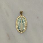 Złoty medalik kolorowy owalny kolorowa emalia złoto 585 14k cudowny medalik witraż witrażowy matka boska verona zawieszka medalik Najświętsza Maryja Panna