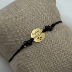 Złota bransoletka na sznurku najlepsza babcia srebro 925 pozłacane złocone dzień babci dla babci spinele złota czarny sznureczek prezent dla babci czarne kamienie naturalne spinele srebro 925