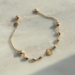 Bransoletka złota 585 serduszko diamentowane kuleczki prezent dla niej regulowana ozdobne zawieszki kuleczki 14k bransoletka dla niej prezent złota