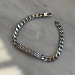 Męska bransoletka srebro rodowane oksydowane polerowane na połysk ciemne błyszczące srebro gruba z blaszką dla niego męska dla mężczyzny srebro 925 modna stylowa dla mężczyzny