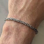 Męska bransoletka srebrna 925 oksydowana polerowana błyszcząca ciemne srebro srebrna bransoletka ciemna czarna oksydowana dla niego prezent splot królewski bizantyjski modny gruby splot męska