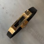 Bransoletka męska na skórze złota złoty kolor carbon męska stalowa pozłacana złocona solidna męska bransoletka dla niego na prezent