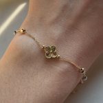 Złota bransoletka koniczynka marokańska luksusowa diamentowane kuleczki kulki diamentowana koniczynka złoto 585 14k delikatna kuleczki i koniczynka prezent dla niej trzy 3 kolory złota różowe złoto białe złoto żółte złoto prezent dla niej