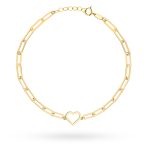 Złota bransoletka serduszko serce kontur serca ogniwa podłużne ogniwka chain spinaczowy splot delikatna prezent dla niej złoto 585 14k minimalistyczna