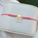 Bransoletka na różowym sznureczku sznurku aniołek anioł Komunia Święta prezent upominek srebro 925 pozłacana złocona złota bransoletka na sznurku dla dziewczynki komunijnej