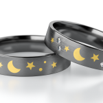 Obrączki z tantalu i złota grafitowe matowe nowoczesne płaskie designerskie alternatywa dla czarnego złota odporne na zarysowania trwalsze od złota najwyższa próba 999 złoto 585 14 kt dwukolorowe gwiazdy księżyc niebo sky