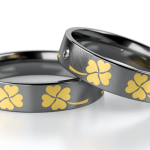 Obrączki z tantalu i złota grafitowe matowe nowoczesne płaskie designerskie alternatywa dla czarnego złota odporne na zarysowania trwalsze od złota najwyższa próba 999 złoto 585 14 kt dwukolorowe koniczynki czterolistne diamenty cyrkonie