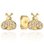 Złote kolczyki biedronki pszczółki biedronki delikatne kolczyki złoto 585 14k wysadzane cyrkoniami kolczyki wkrętki dla dziewczynki dla niej prezent pszczółka złoto 14k
