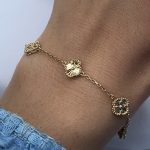 Złota bransoletka koniczynki marokańskie 5 koniczynek marokańskich luksusowych złoto 585 14k najmodniejsza bransoletka z koniczynkami diamentowane koniczyny całe ze złota prezent dla niej