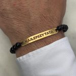 Bransoletka męska najlepszy tata dla taty dzień ojca dla niego prezent dla taty srebro pozłacane 925 pozłacane 24ct złotem czarne kamienie koraliki zaciągana makrama