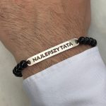 Bransoletka męska dla taty najlepszy tata prezent dla taty dzień ojca srebro 925 kulki czarne koraliki onyksy zaciągana na sznurku dla niego makrama