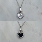 Naszyjnik srebrny dwustronny masa perłowa onyks czarny kamień naturalny biały serduszko serce naszyjnik łańcuszek z kuleczkami prezent naszyjnik dla niej srebro 925 rodowane rodowany naszyjnik