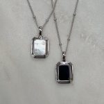 Naszyjnik srebro 925 rodowane dwustronny dwukolorowy czarny onyks masa perłowa kamień naturalny nowoczesny stylowy naszyjnik dla niej łańcuszek z kuleczkami elegancki pomysł na prezent