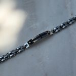 Męska bransoletka ceramika elementy dla niego dla mężczyzny stalowe elementy grafik czarna granat prezent dla niego